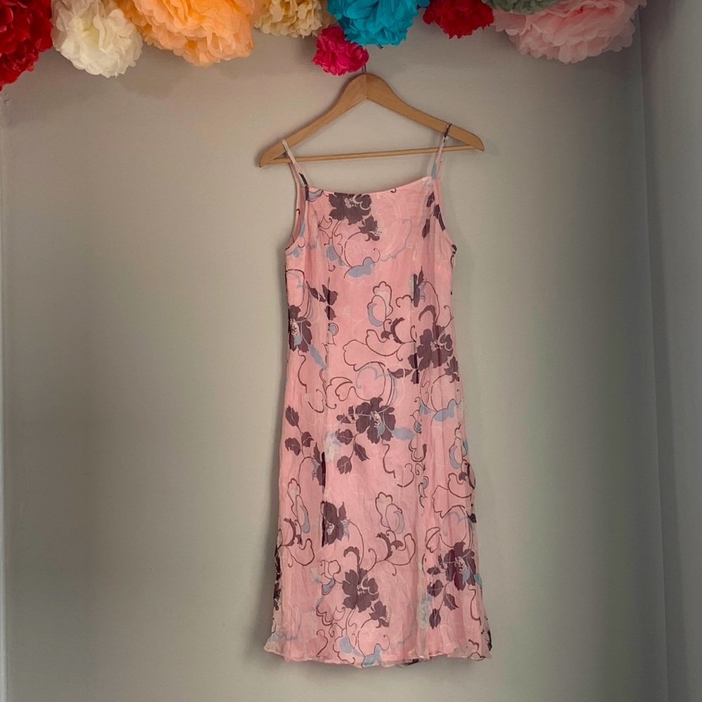 Vintage Pink Floral Spaghetti Strap Slip Dress